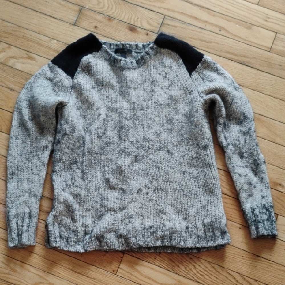 J. Crew Gray and Black Crew Neck Sweater with Textured Knit